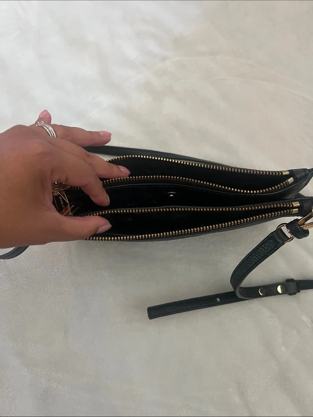 Michael Kors Black Leather Pebbled Crossbody with Gold Hardware